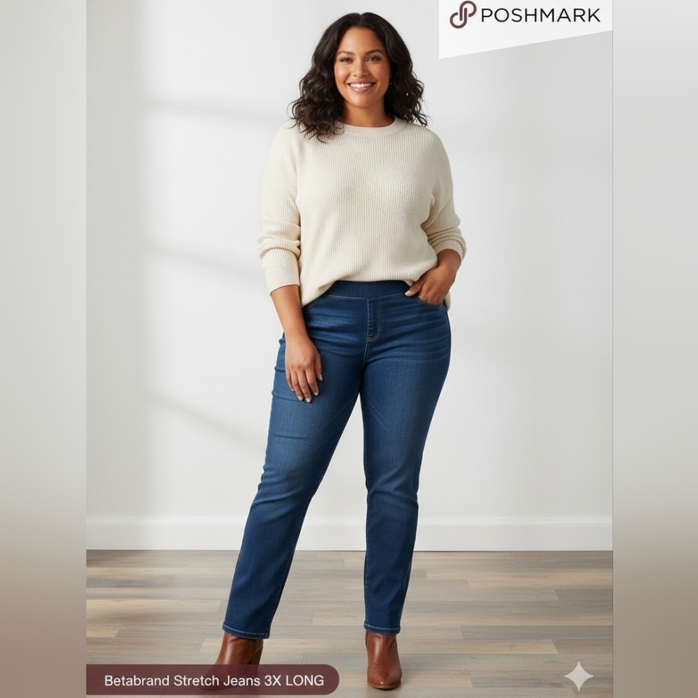 Betabrand Plus Size Pull-On Stretch Jeans 3X Long